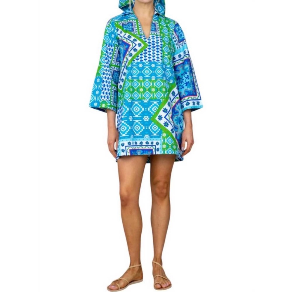NEW Olivia James the Lable Blue Green Taylor Dress in Santorini 3/4 sleeve